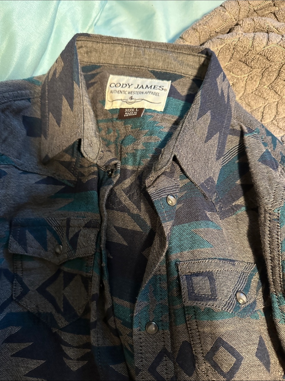Cody James youth Lightweight Aztec Shirt Jacket in Teal & Navy